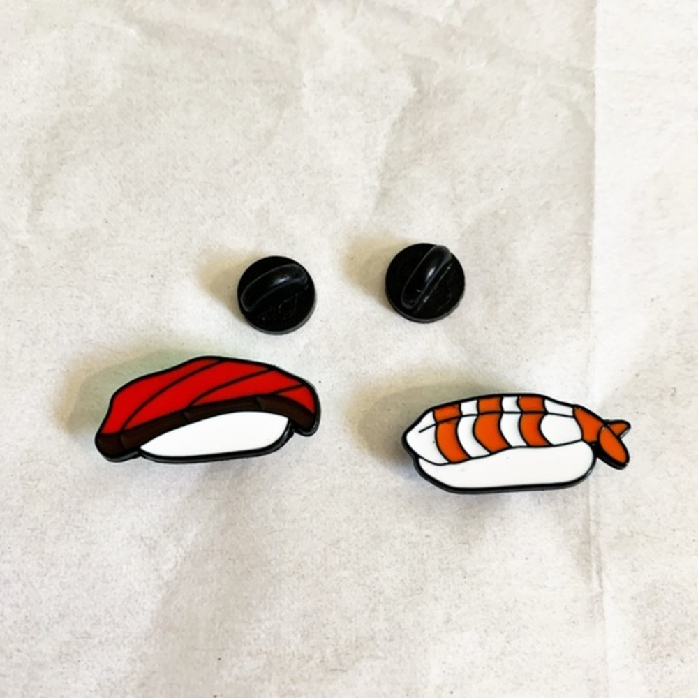 3/$15 New Foodie Sashimi Sushi 🍣 Tuna and Shrimp Rolls 2 Enamel Pin Set 1”